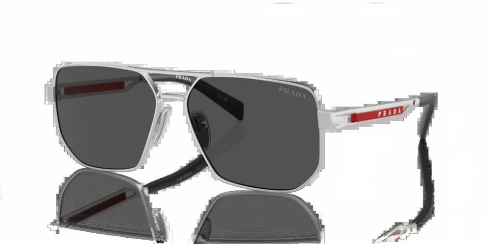 NEW PRADA men's linea rossa ps 51zs aviator sunglasses in silver - dark grey